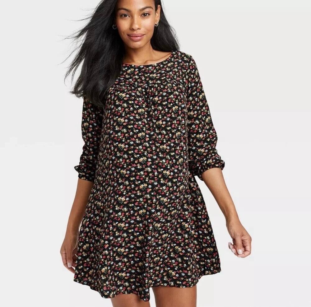 The Nines Hatch | Floral Maternity Dress Small Black Cottagecore